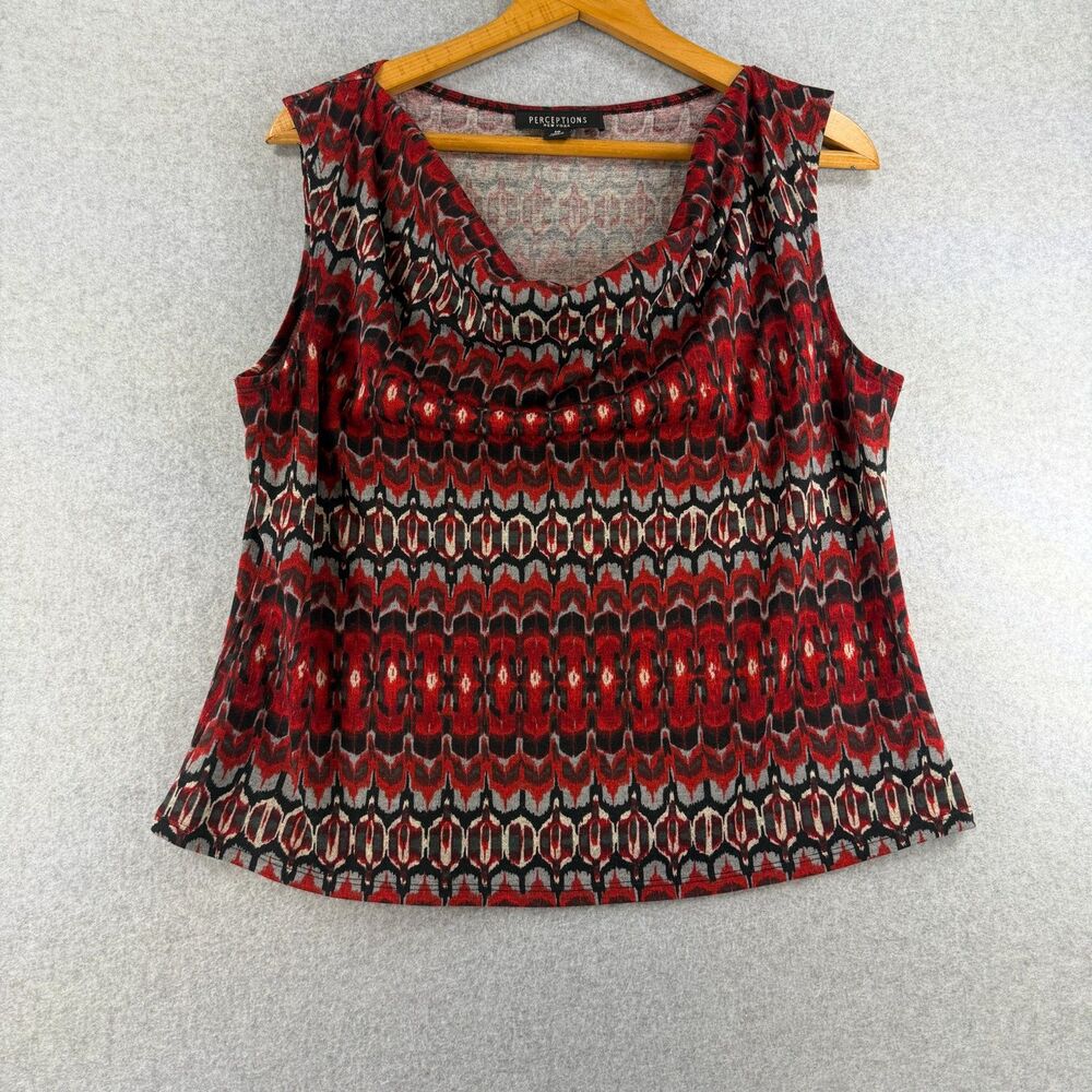 Perceptions New York Size 18 Red Black Geometric Cowl Neck Tank Top 3522